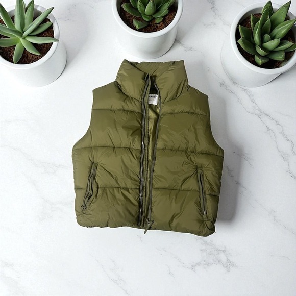 Old Navy Olive Green Puffer Vest Womens Full Zip Water Resistant Size M - Picture 1 of 7